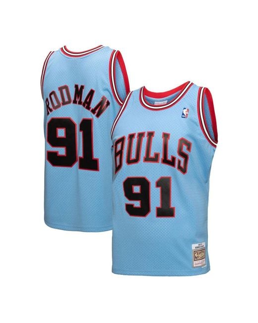 Mitchell & Ness Synthetic Dennis Rodman Light Blue Chicago Bulls 1997 ...