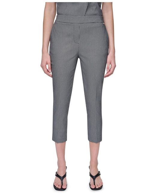 DKNY Gray Petite Houndstooth Millenium Ankle Pants
