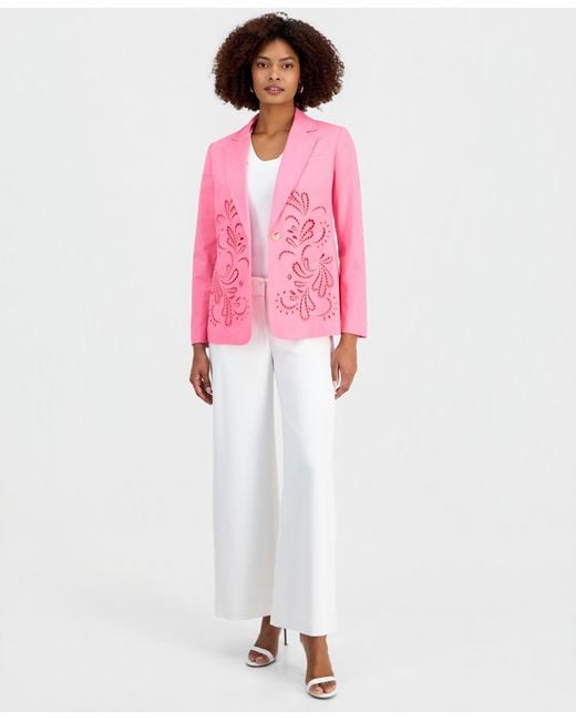 Tahari Pink Embroidered One-button Jacket