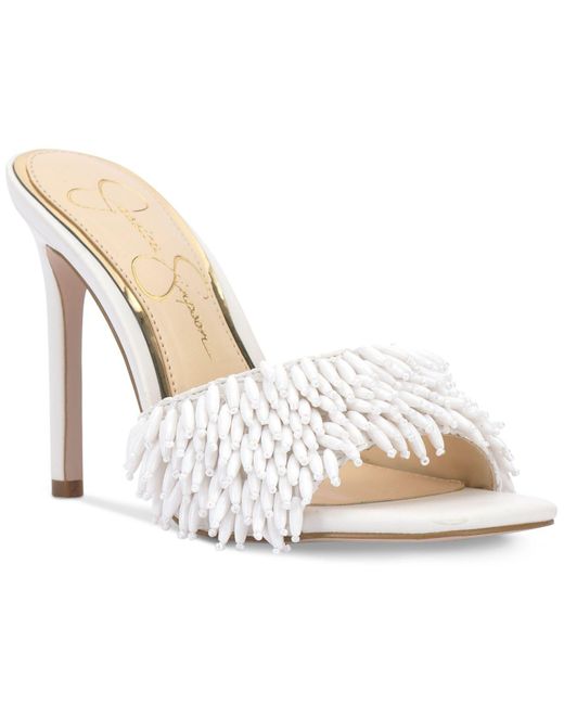 Jessica Simpson Olya Beaded Highheel Sandals in Bright White (White