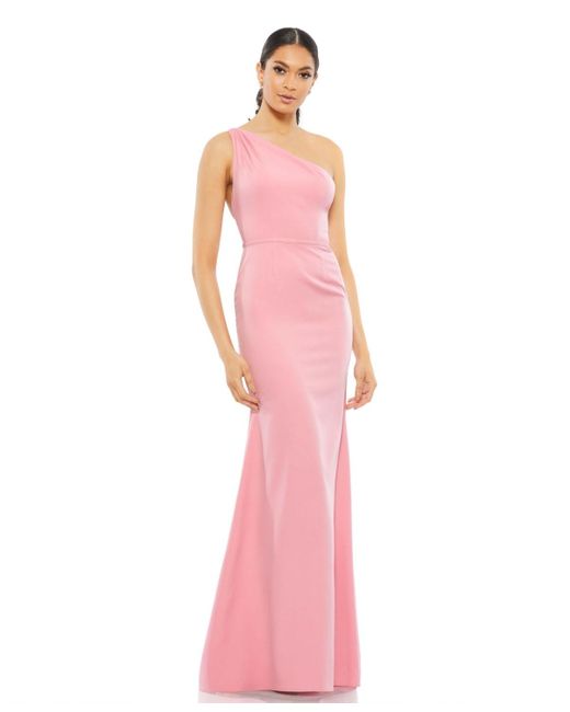 Mac Duggal Pink Ieena One Shoulder Jersey Mermaid Gown