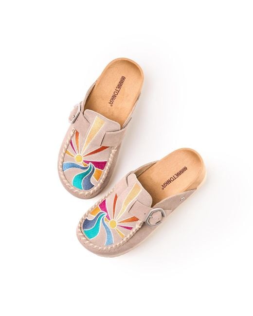 Minnetonka Pink Suede Adjustable Buckle Clogs