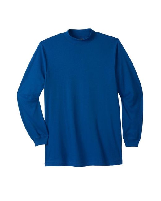 Kingsize Blue Mock Turtleneck Long-sleeve Cotton Tee for men
