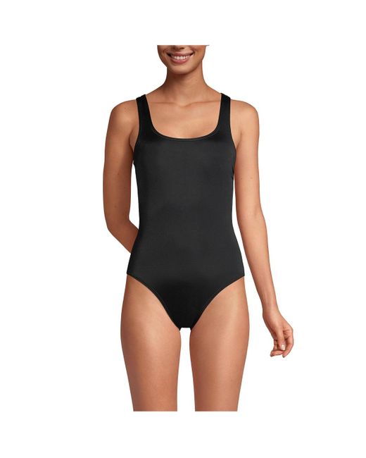 Lands' End Black Petite Chlorine Resistant High Leg Soft Cup Tugless Sporty One Piece Swimsuit