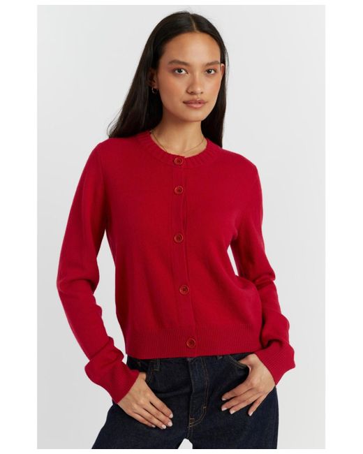 Chinti & Parker Red Wool Cashmere Blend Crew Neck Cropped Cardigan