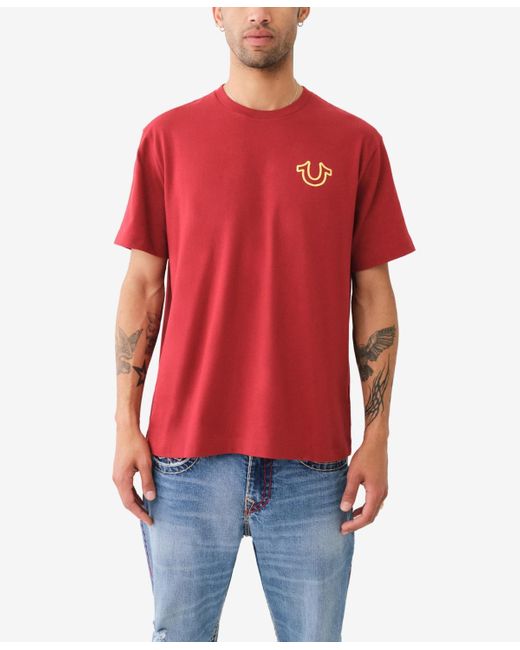 True Religion Red Short Sleeve Relaxed Overseam Puff Tee for men
