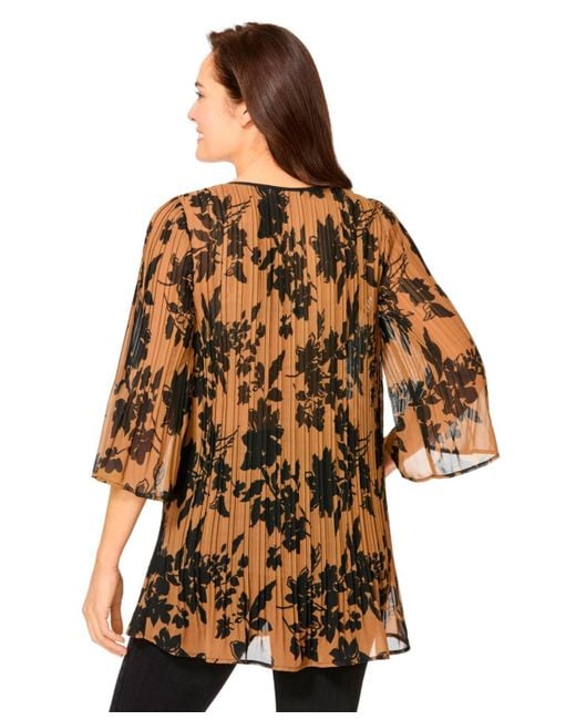 Woman Within Multicolor Plus Size Embellished Pleated Blouse