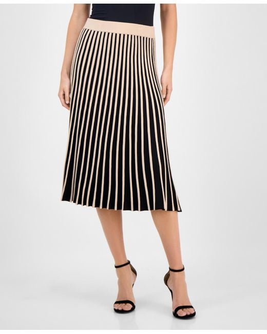 Tahari Multicolor Striped Pull-on Flared Midi Skirt