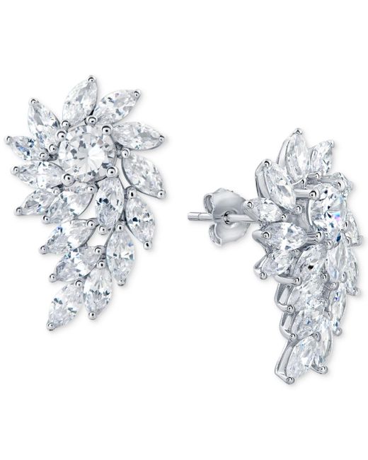 Arabella White Cubic Zirconia Crystal Cluster Drop Earrings In Sterling Silver