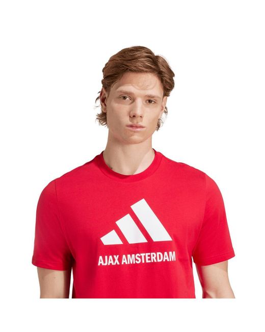 Adidas Red Ajax Three-stripe Wordmark T-shirt for men
