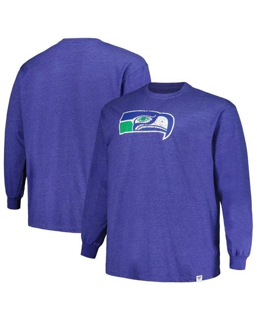 Profile Blue Distressed Seattle Seahawks Big And Tall Throwback Long Sleeve T-shirt for men