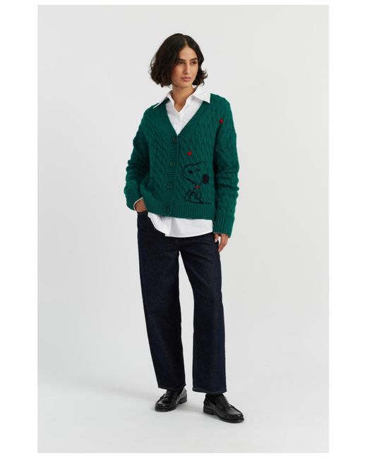 Chinti & Parker Green Wool Cashmere Snoopy Cable Cardigan