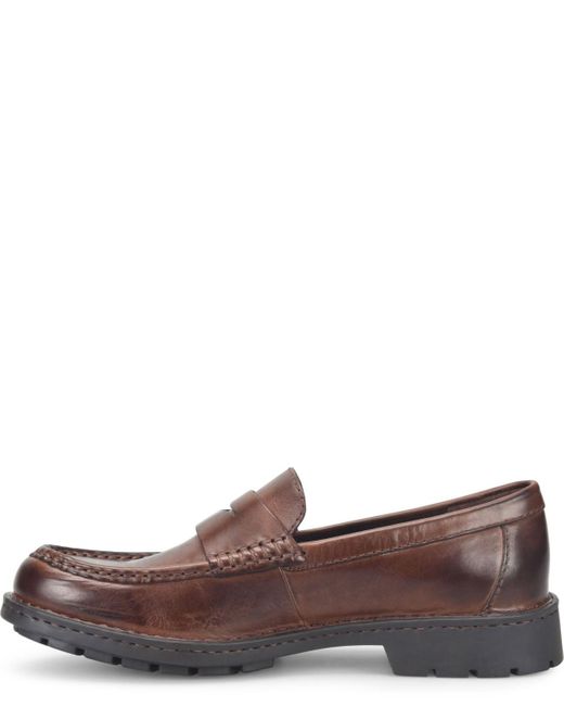 Born Brown Langley Leather Slip On Penny Loafers for men