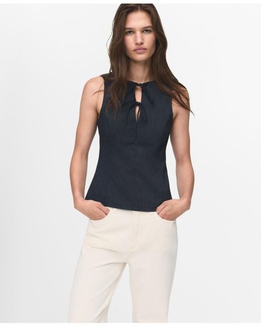 Mango Blue Denim Effect Tie Top