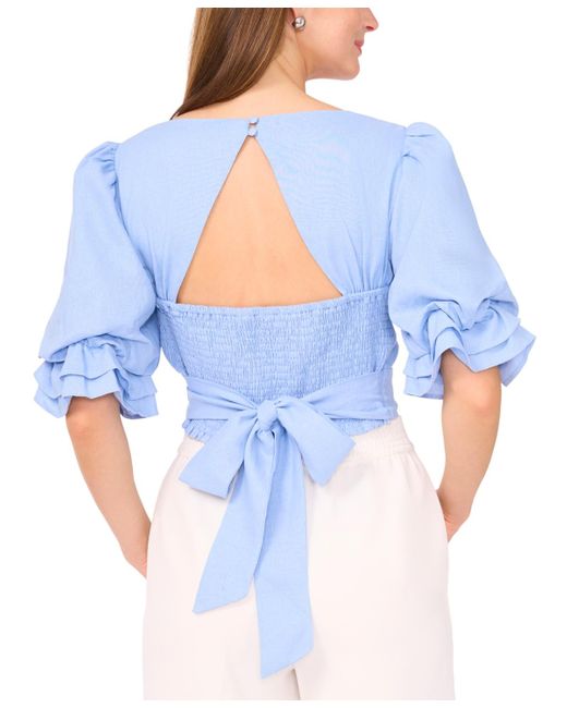 Parker Blue The Lona Square-neck Blouson-sleeve Blouse