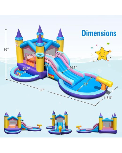 Gymax Blue Kids Inflatable Water Slide W/ Slide Splash Pool Water Cannon W/ 680w Blower