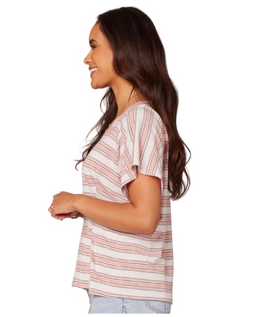 Democracy Red Petite Crewneck Side-pleated Short-sleeve Top