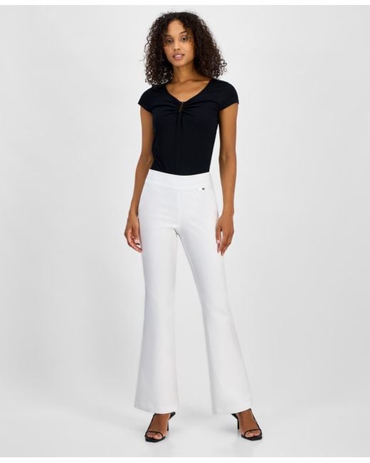 INC International Concepts White Flared-leg Pull-on Pants