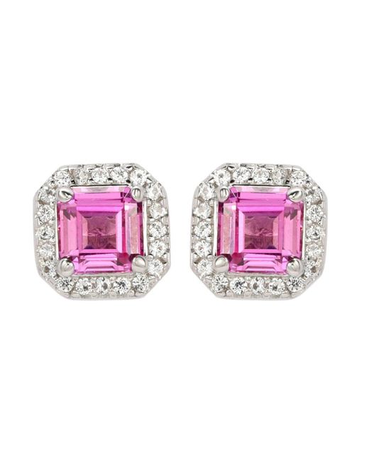SUZY LEVIAN NEW YORK Pink Sapphire & Lab-grown White Sapphire Asscher Cut Halo Stud Earrings