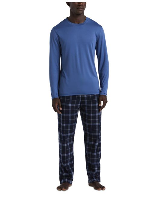 Perry Ellis Blue Solid Shirt & Buffalo Plaid Pajama Set for men