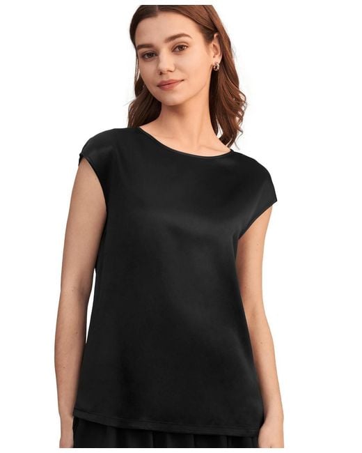 LILYSILK Black Basic Cap Sleeves Silk Tee
