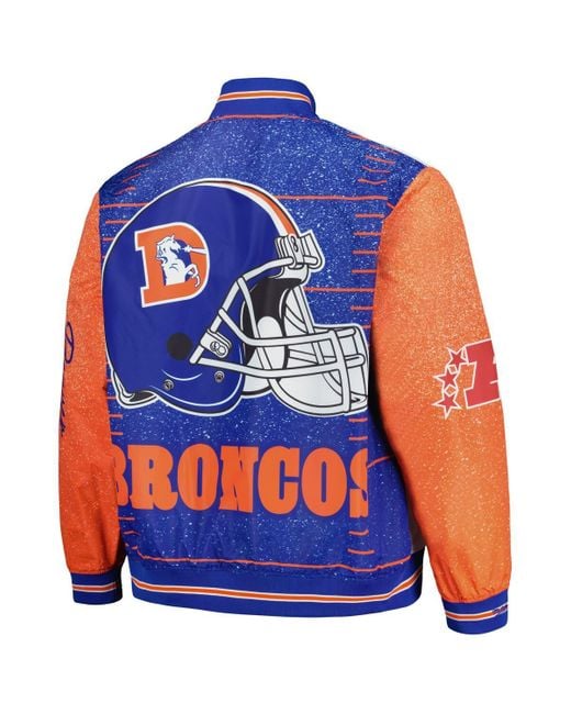 Mitchell & Ness Blue Distressed Denver Broncos Team Burst Warm-up Full-zip Jacket for men