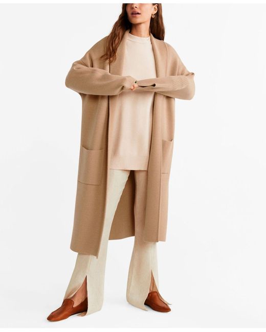 Mango Knitted Unstructured Coat in Natural | Lyst
