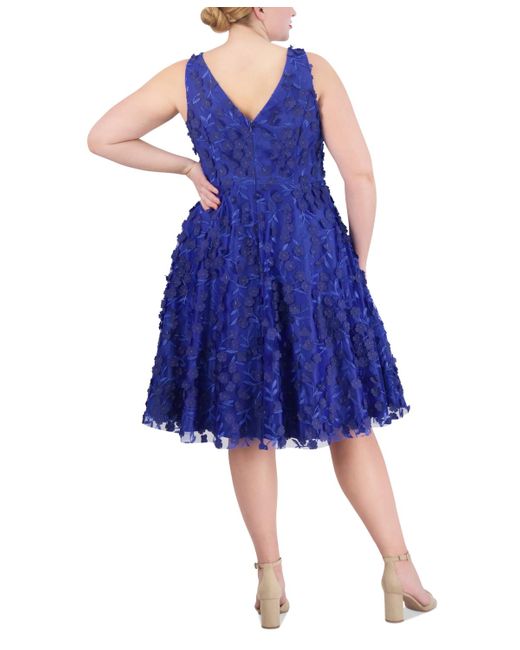 Eliza J Blue Plus Size 3d Floral Sleeveless Midi Dress