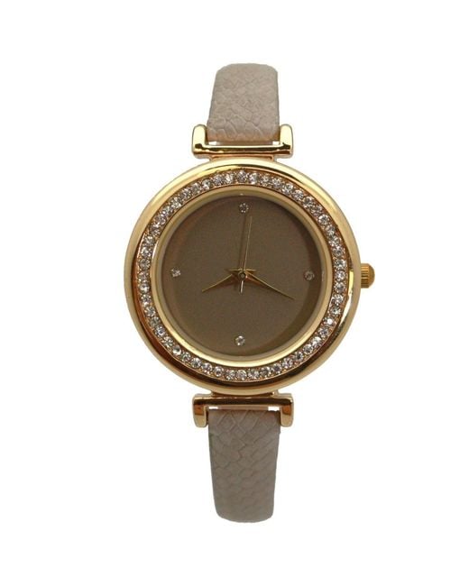 Olivia Pratt Metallic Thin Solid Color Strap And Rhinestones Watch