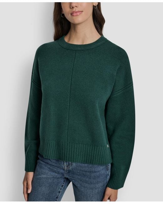 DKNY Green Bell Sleeve Crewneck Sweater