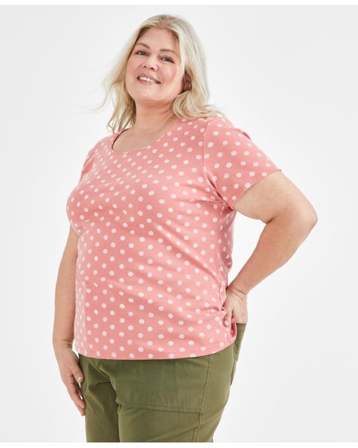 Style & Co. Pink Plus Size Short-sleeve Scoop Neck Printed Top