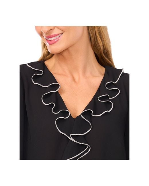 Cece Black Ruffle V-neck Top
