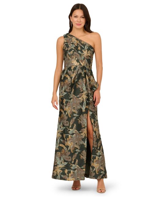 Adrianna Papell Women's Metallic Jacquard One-shoulder Gown