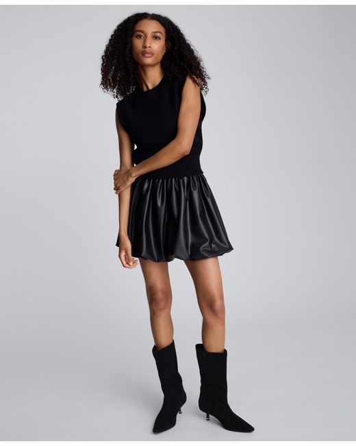 Kenneth Cole Black Faux Leather Pull-on Bubble Mini Skirt