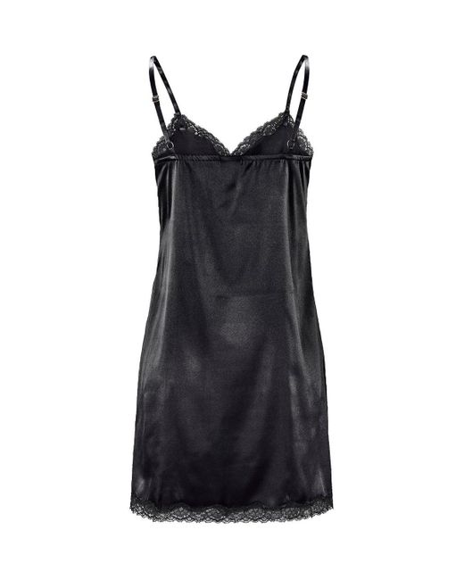 Lascana Black Lace Trim Satin Negligee