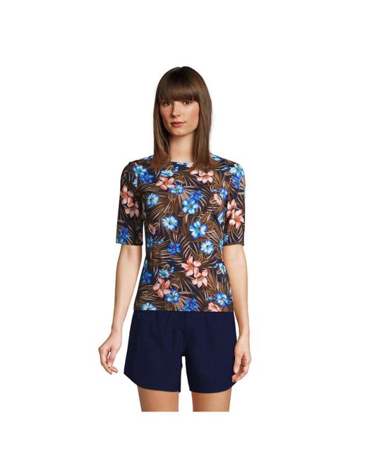 Lands' End Crew Neck Elbow Sleeve Rash Guard Upf 50 Sun Protection