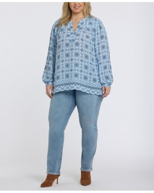 NYDJ Blue Plus Size Trinity Split Neck Top