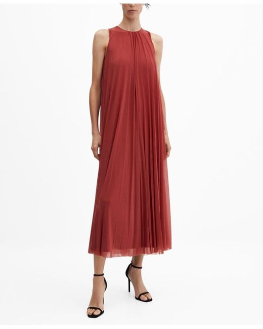 Mango Pleated Long Dress in Red Lyst