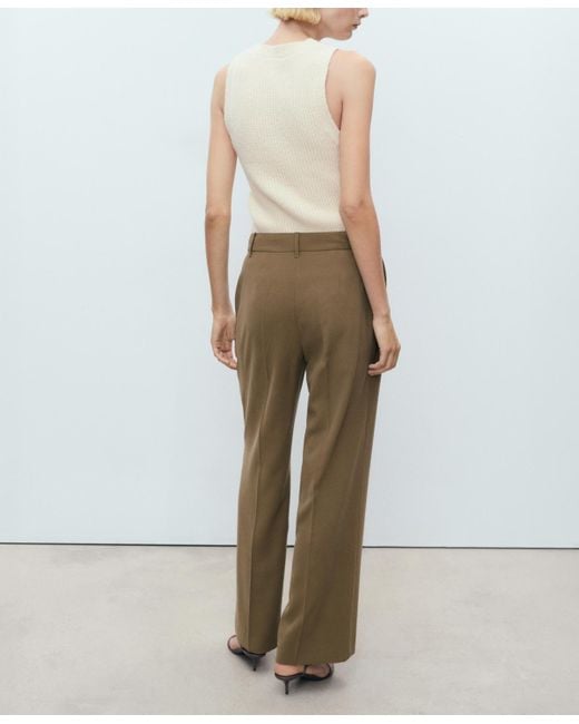Mango Green Straight Mid-rise Pants