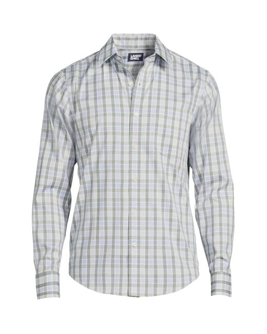 Lands' End Gray Traditional Fit Long Sleeve Travel Kit Shirt for men