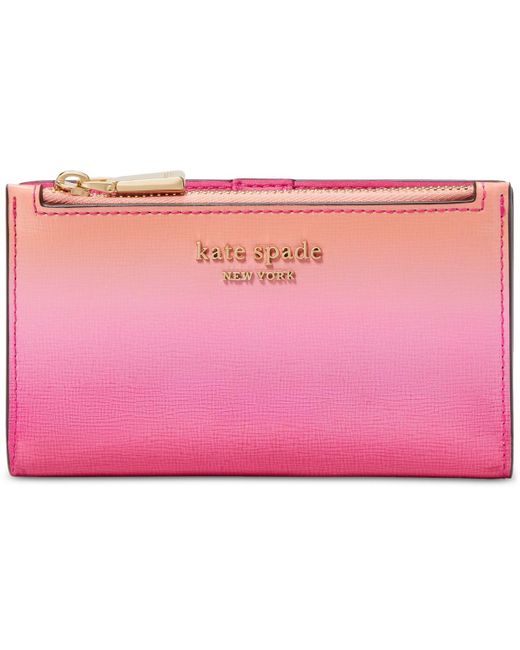 Kate Spade Pink Morgan Ombre Leather Small Slim Bifold Wallet