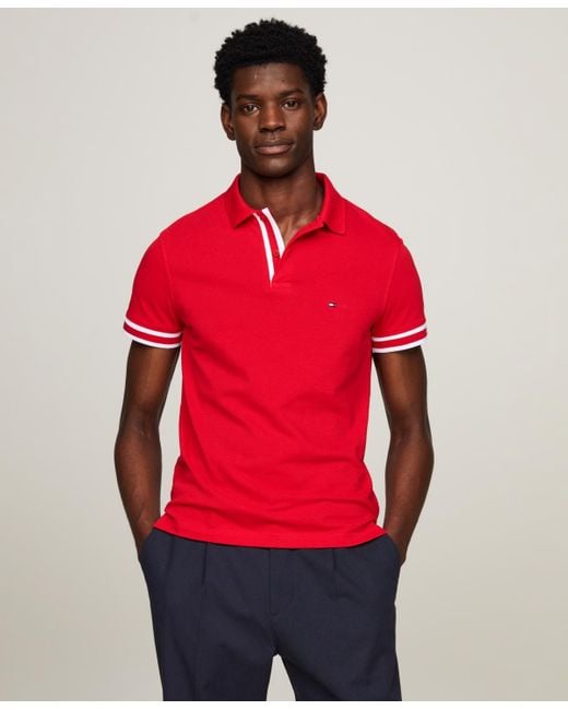 Tommy Hilfiger Red Hilfiger Monotype Logo Cuff Slim Fit Polo for men