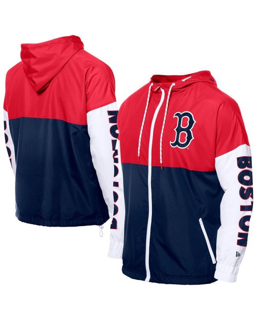 KTZ Navy/red Boston Red Sox Color Block Full-zip Hoodie Windbreaker for men
