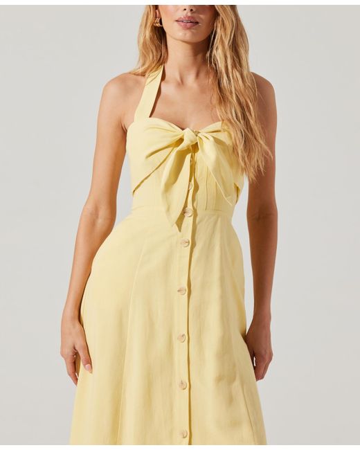 Astr Yellow Katherine Tie-front Midi Dress