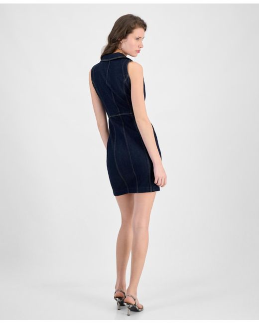 Guess Blue Destiny Button-front Denim Mini Dress