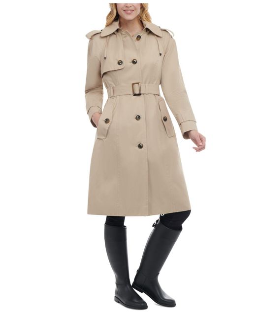 London Fog Hooded Maxi Trench Coat in Natural | Lyst