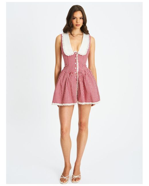Miss Circle Nala Red Gingham Eyelet Lace Trim Peterpan Collar Mini Dress