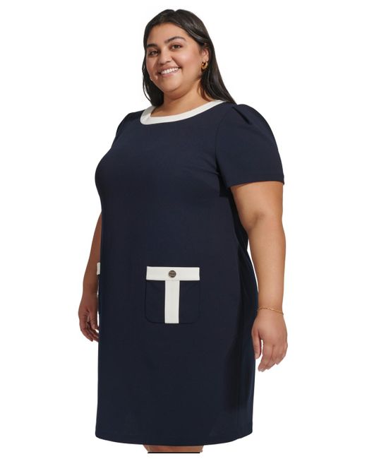 Tommy Hilfiger Blue Plus Size Contrast-trim Shift Dress