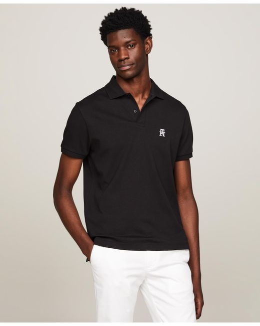 Tommy Hilfiger Black Short Sleeve Interlock Monogram Polo Shirt for men
