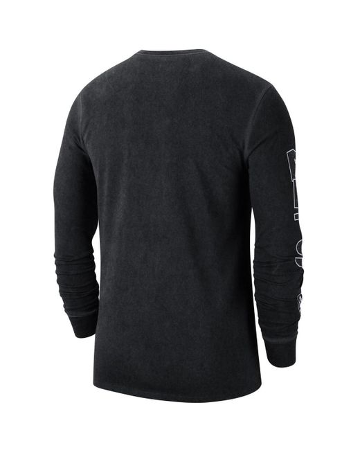 Nike Black Distressed Brooklyn Nets Courtside Retro Elevated Long Sleeve T-shirt for men